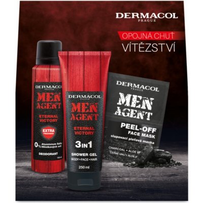 Dermacol Men Agent Eternal Victory 3v1 sprchový gel 250 ml + deodorant sprej 150 ml + slupovací pleťová maska 2 x 7,5 ml, kosmetická sada pro muže – Zboží Mobilmania