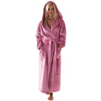 Siena dlouhý hřejivý župan s kapucí v barvě pudr 3156 dlouhý župan s kapucí růžová 3352 – Zboží Dáma