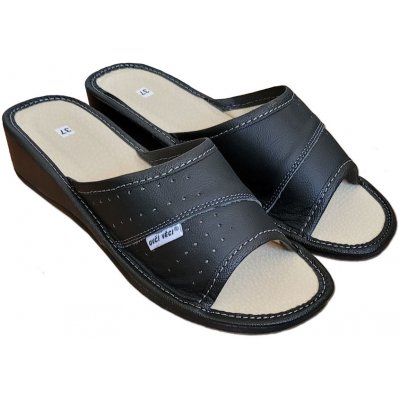 Ovčí Věci dámské kožené pantofle na klínku černé – Sleviste.cz