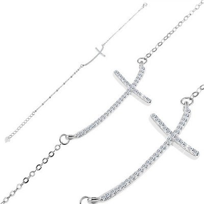 Šperky Eshop ze stříbra zirkonový křížek na řetízku z oválných oček G23.06 – Zboží Mobilmania