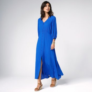 Blancheporte dlouhé šaty na knoflíky modrá