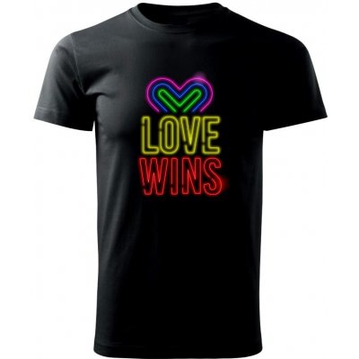 Neon sign love wins Klasické pánské triko černá – Zboží Mobilmania