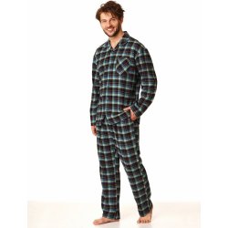 Pánské flanelové pyžamo s rozepínáním na knoflíky dlouhé zelené