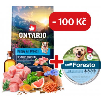 Ontario Puppy & Junior All Breeds Monoprotein Turkey & Sweet Potatoes 6,5 kg – Hledejceny.cz