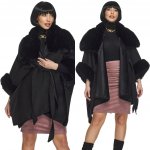 Fashionweek Dámské pončo semišové s kožešinou jako kabát bunda prémiová kvalita KARR Černá – Zboží Mobilmania
