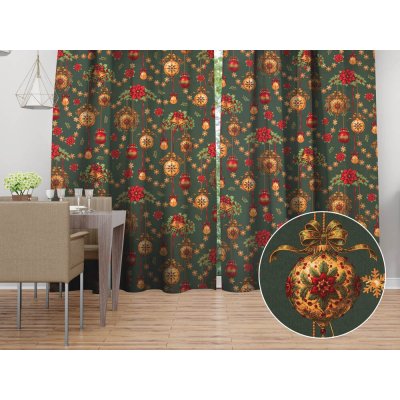 Biante bavlna závěs Sandra SA-808 Vánoční ozdoby na tmavě zeleném 150x150 cm – Hledejceny.cz