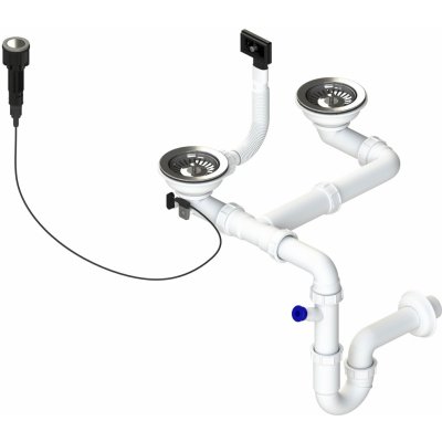 Sinks Dvousifon 3 ½" pro nerez. dřezy s extra úsporou místa a s exc. ovladačem (clic-clac) SPNS3DXCC – Sleviste.cz