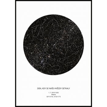 Hvězdná mapa vašeho životního okamžiku Rozměr plakátu: 50 x 70 cm, Barva pozadí: Bílá, Volba rámu: Bez rámu