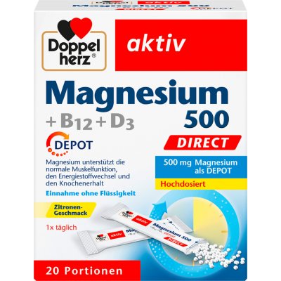 Doppel herz Magnesium 500 +B12+D3 Direct 20 sáčků – Hledejceny.cz