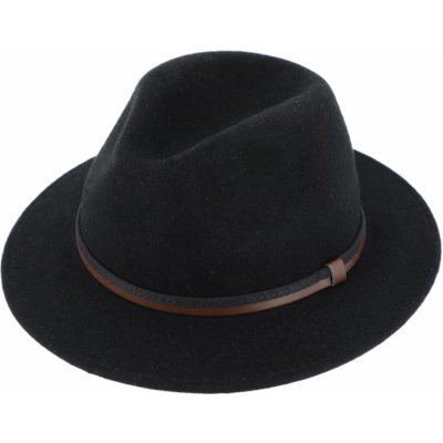 Fiebig Headwear since 1903 Cestovní klobouk vlněný s dvoubarevnou koženou stuhou širák černý