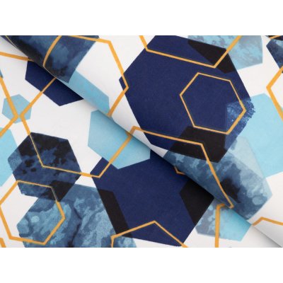 Bavlněná látka/plátno Sandra SA-574 Modré hexagony na bílém - šířka 160 cm – Zboží Dáma