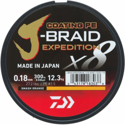 Daiwa Splétaná Šňůra J-Braid Expedition X8E Smash Orange 300 m 0,10 mm 6,9 kg – Zboží Dáma