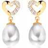 Náušnice Šperky eshop diamantové ze žlutého zlata kontura srdce s brilianty oválná perla BT503.45