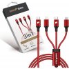 usb kabel RhinoTech RTACC478 nabíjecí/datový, 3v1 USB-C (MicroUSB + Lightning + USB-C) 40W, 1,2m, červený