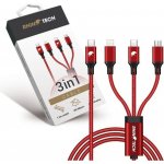 RhinoTech RTACC478 nabíjecí/datový, 3v1 USB-C (MicroUSB + Lightning + USB-C) 40W, 1,2m, červený – Hledejceny.cz