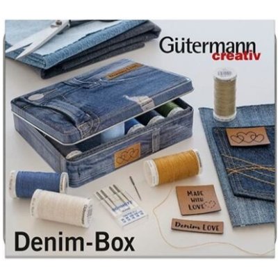 Sada šicích nití PES Gütermann DENIM (12x100m) v plechové krabičce – Zboží Dáma