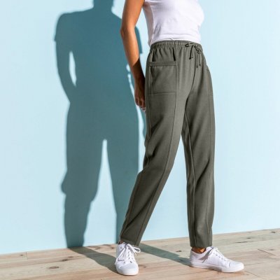 B Dlouhé moltonové kalhoty khaki – Zboží Dáma