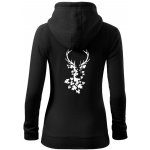 Jelen z listů dámská mikina trendy zipper s kapucí Černá – Sleviste.cz