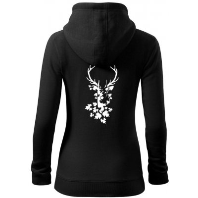 Jelen z listů dámská mikina trendy zipper s kapucí Černá – Sleviste.cz