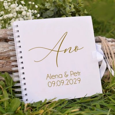 Svatební kniha hostů bílá 20 x 20 cm - ANO + jména – Zboží Dáma