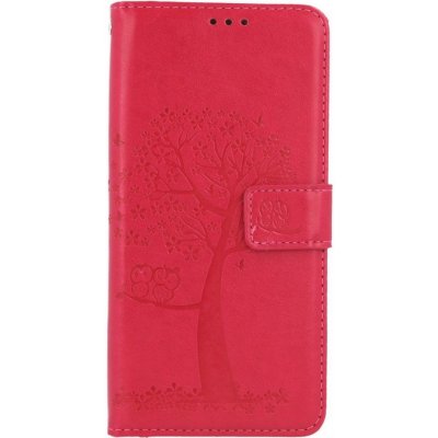 Pouzdro TopQ Xiaomi Redmi Note 10 knížkové Tmavě růžový strom sovičky