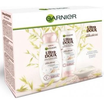 Garnier Ultra Doux Délicatesse jemný zklidňující šampon pro jemné vlasy 250 ml + balzám pro jemné vlasy 200 ml dárková sada