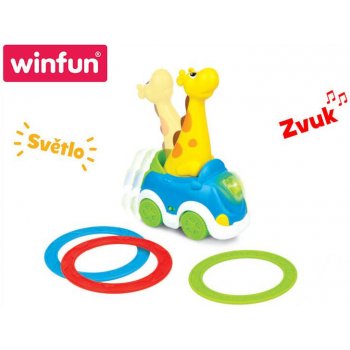 Winfun Auto žirafa 23cm narážecí s kroužky na baterie se světlem a zvukem
