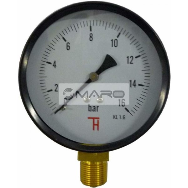Měření voda, plyn, topení Thermis Manometr standardní 312 spodní ø100 mm, M20x1,5, 0-16 bar 31216barM20