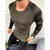 Pánský rolák Basic pánský svetr s pruhy na ramenou wx1637 khaki