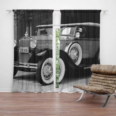 Sablio Závěs Černobílý veterán: 2ks 140x250cm – Hledejceny.cz