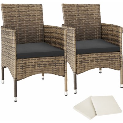 tectake 404552 2 zahradní židle ratanové vč. 4 povlaků - přírodní/tmavě šedá – Sleviste.cz