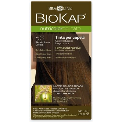 Biokap NutriColor permanentní barva na vlasy s arganovým olejem 6.3 Dark Golden Blond Tricorepair Complex 140 ml