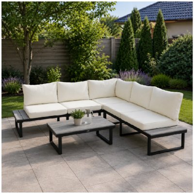 Furnigo Zahradní kovový set Malaga černý/krémové polštáře – Hledejceny.cz