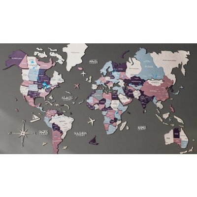 Nástěnná kvalitní 3D mapa světa ze dřeva - PASTEL 200 x 120 cm – Sleviste.cz