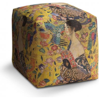 Sablio Taburet Cube Dáma s vějířem - Gustav Klimt: 40x40x40 cm – Sleviste.cz