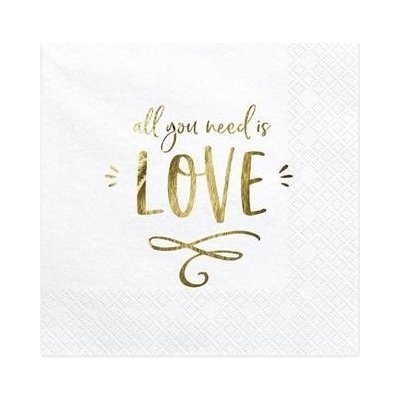 Papírové party ubrousky bílé All you need is love 20 ks – Sleviste.cz