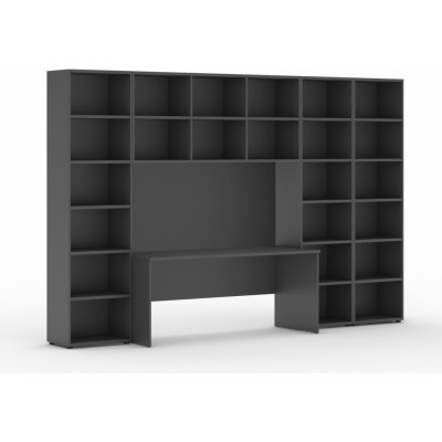 Sestavy knihoven Integro se stolem, vyšší/širší, 3550x700/400x2300 mm, grafit – Sleviste.cz