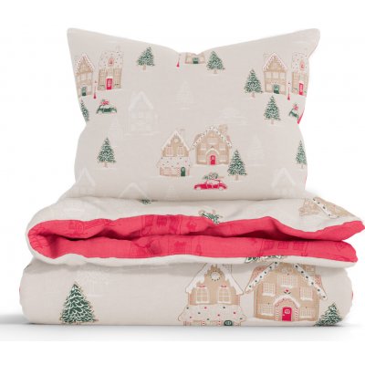 MKLuzkoviny.cz Vánoční bavlna povlečení Renforcé Perníková chaloupka krémové 140x200 70x90 – Sleviste.cz
