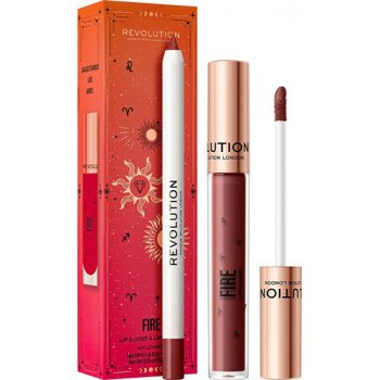 Makeup Revolution London Fantasy Lip Kit odstín Fire lesk na rty Fantasy Lip Gloss 3 ml + konturovací tužka na rty Fantasy Lip Liner 1 g Fire dárková sada