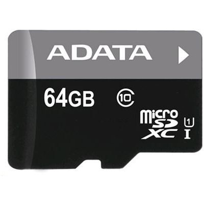 ADATA Micro SDXC karta 64GB UHS-I Class 10 + SD adaptér, Premier (AUSDX64GUICL10A1-RA1)