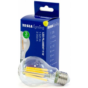 Tesla LED žárovka FILAMENT RETRO, E27, 11W, 230V, 1521lm, 25 000h, 3000K teplá bílá, 360st,čirá