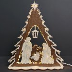 AMADEA Dřevěný svítící portál strom vánoční s betlémem dýhový 44x37x9,5 cm – Hledejceny.cz