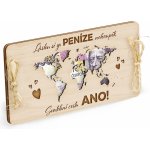 Dřevěná obálka na peníze Mapa 20x10cm - Dar na svatební cestu – Zboží Dáma