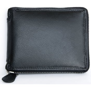 Kožená peněženka dokola na kovový zip černá