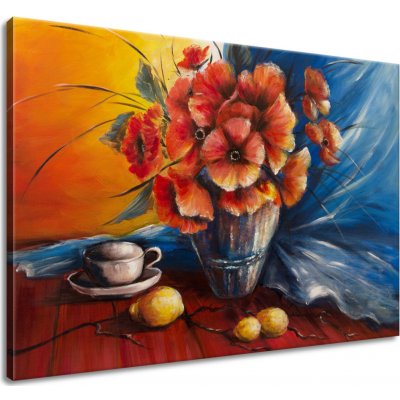 Gario Ručně malovaný obraz Váza s vlčím mákem na stole Rozměry: 100 x 70 cm – Zboží Mobilmania