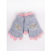 Dětské rukavice YO RED0242G rukavice teplé dvojité šedé s růžovou lososovou s flitříkovým srdíčkem