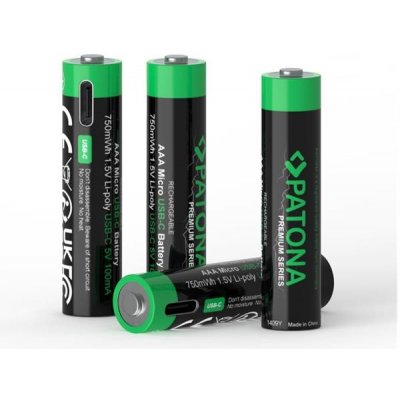 PATONA nabíjecí baterie AAA/LR03 Li-Pol 500mAh 1,5V s USB-C nabíjením, 4ks v balení – Sleviste.cz