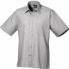 Pánská Košile Premier Workwear pánská popelínová pracovní košile s krátkým rukávem stříbrná