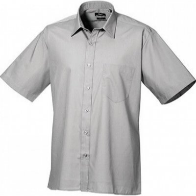 Premier Workwear pánská popelínová pracovní košile s krátkým rukávem stříbrná