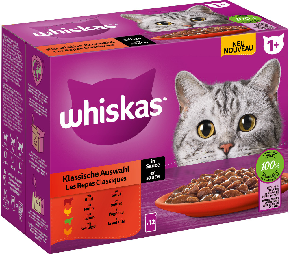 Whiskas 1+ Adult klasický výběr v omáčce 12 x 85 g